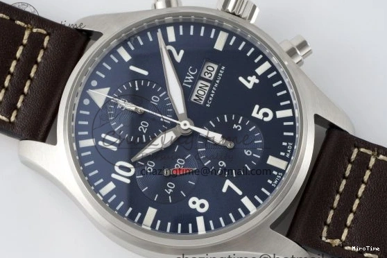 MIROTIME 0423 Pilot Chrono SS AZF 1:1 Best Edition Blue Dial on Brown Leather Strap A TimelessDesign 7060